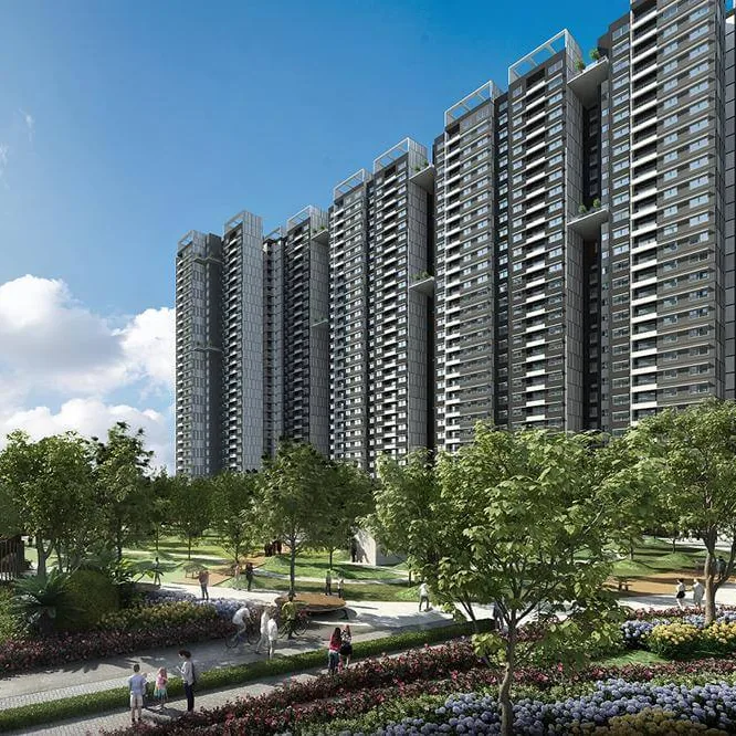 Garden walkway between the towers of Adarsh Park Heights