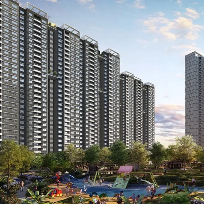 Children’s play area and gardens below the Adarsh Park Heights towers