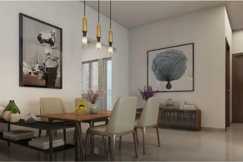 Dining area with pendant lights at Adarsh Park Heights